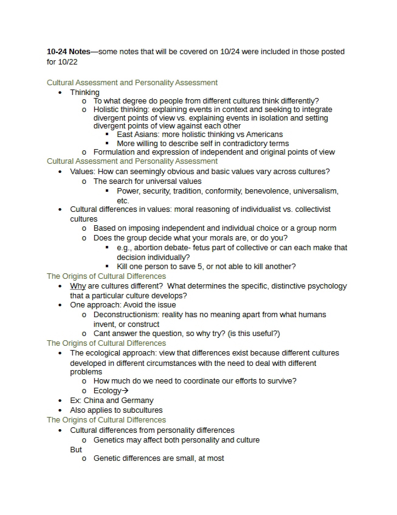 Notes from Oct 24
