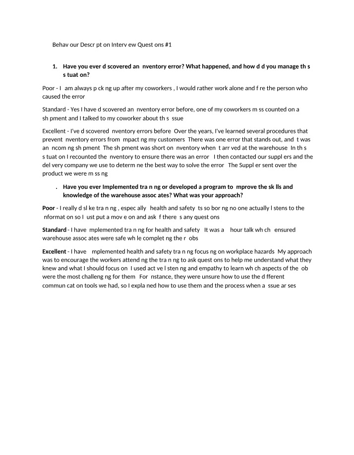 Interview Questions #1 - Behavior Description