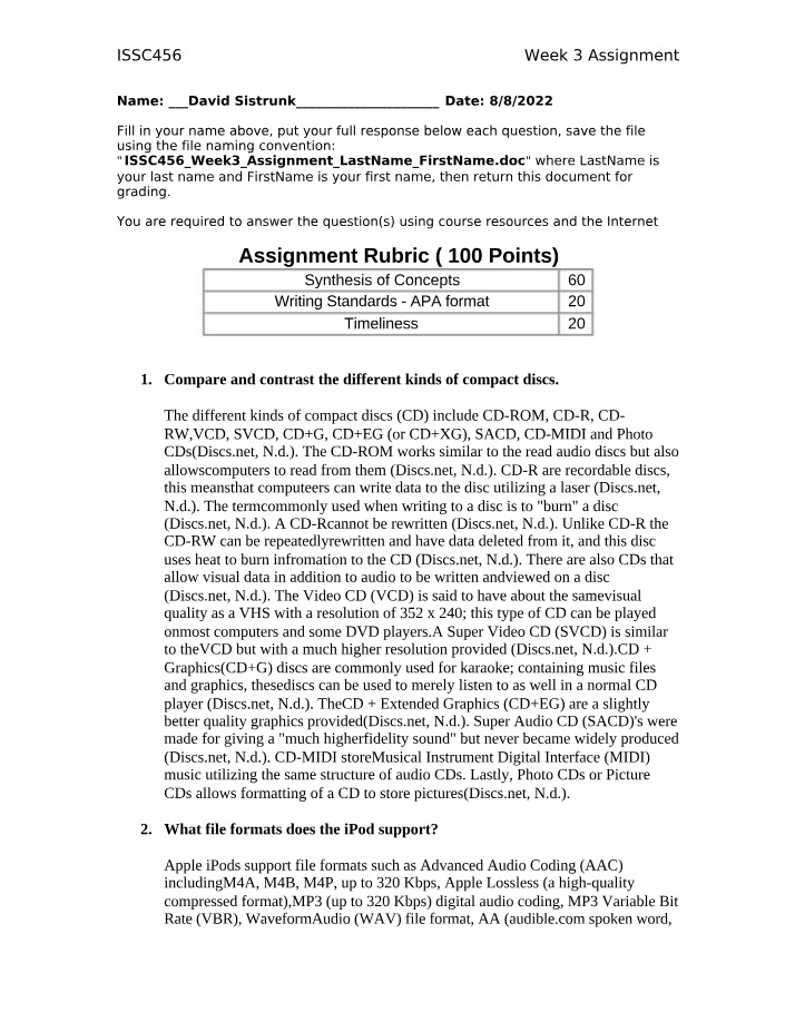 Assignment for Week 3 - ISSC456