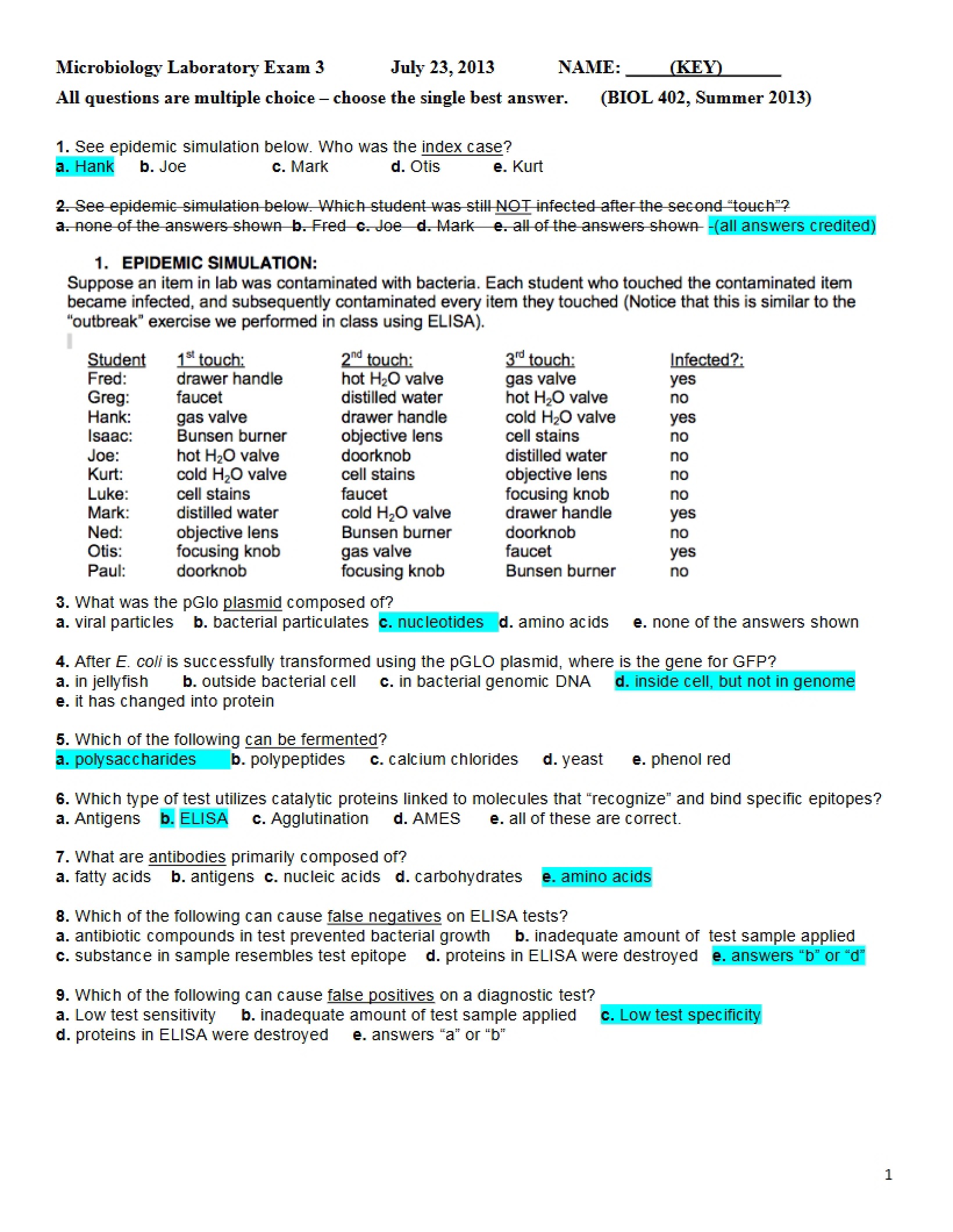 Exam Three Answer Key (Summer 2013)