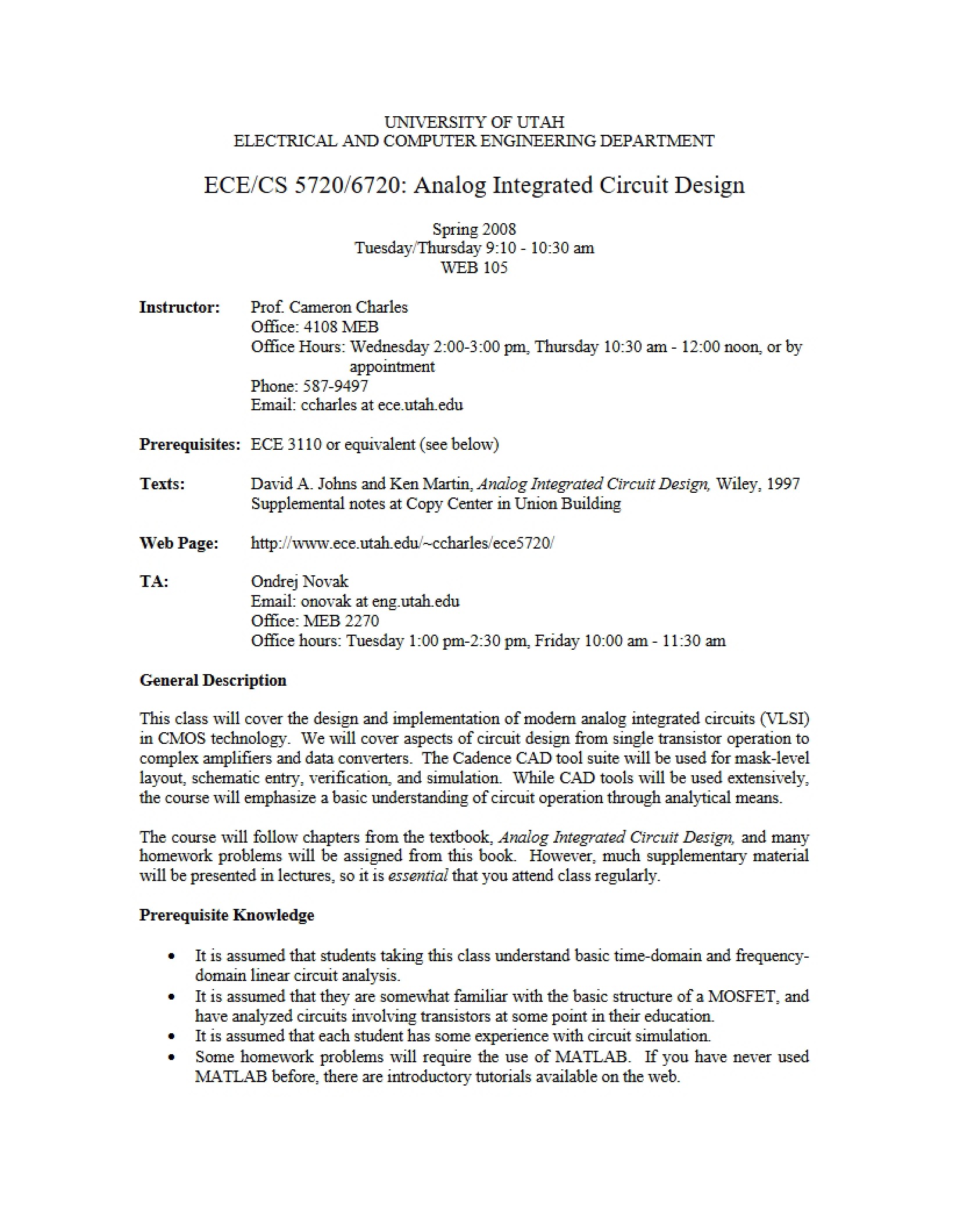 Syllabus Analog Integrated Circuits