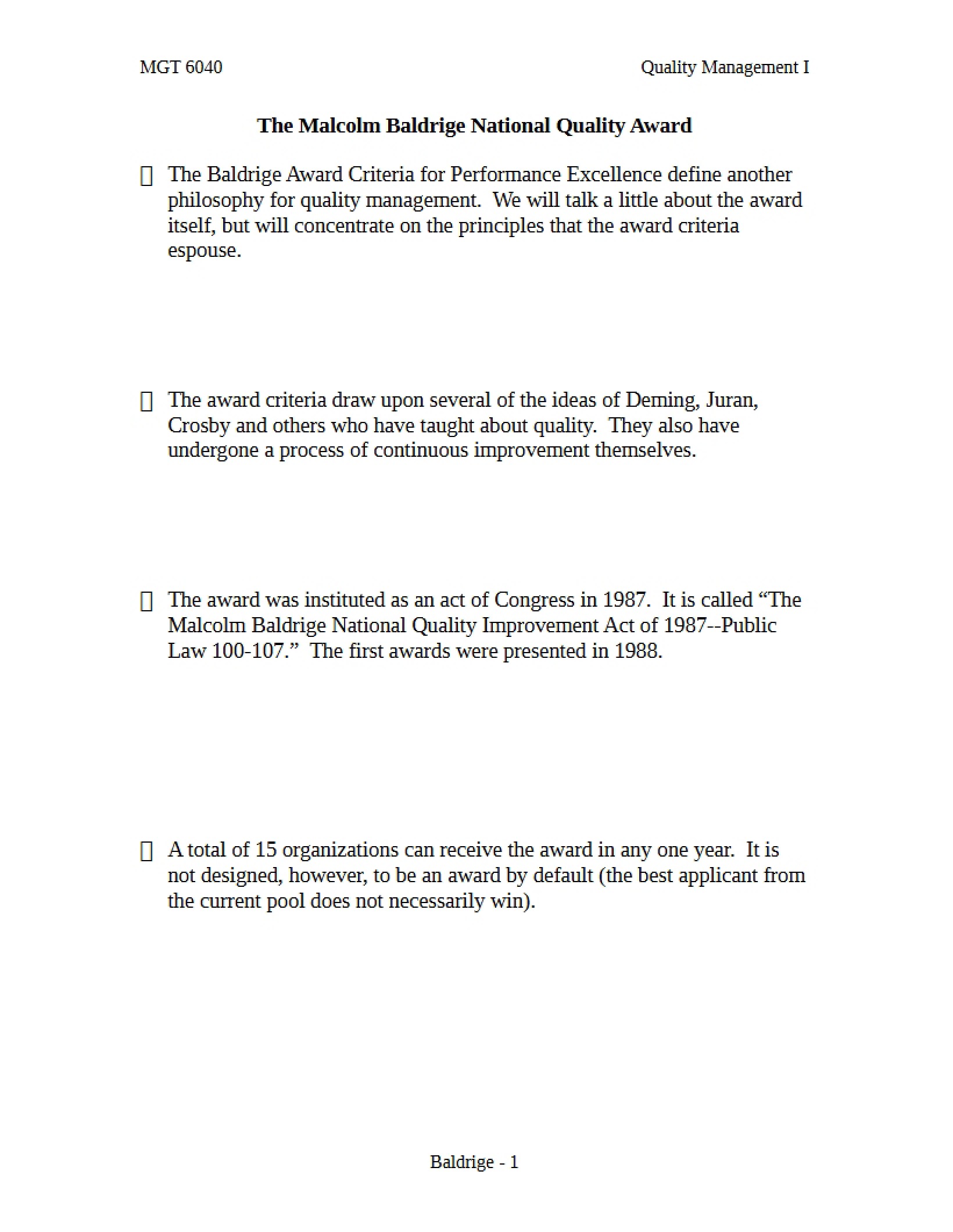 National Quality Award Malcolm Baldrige