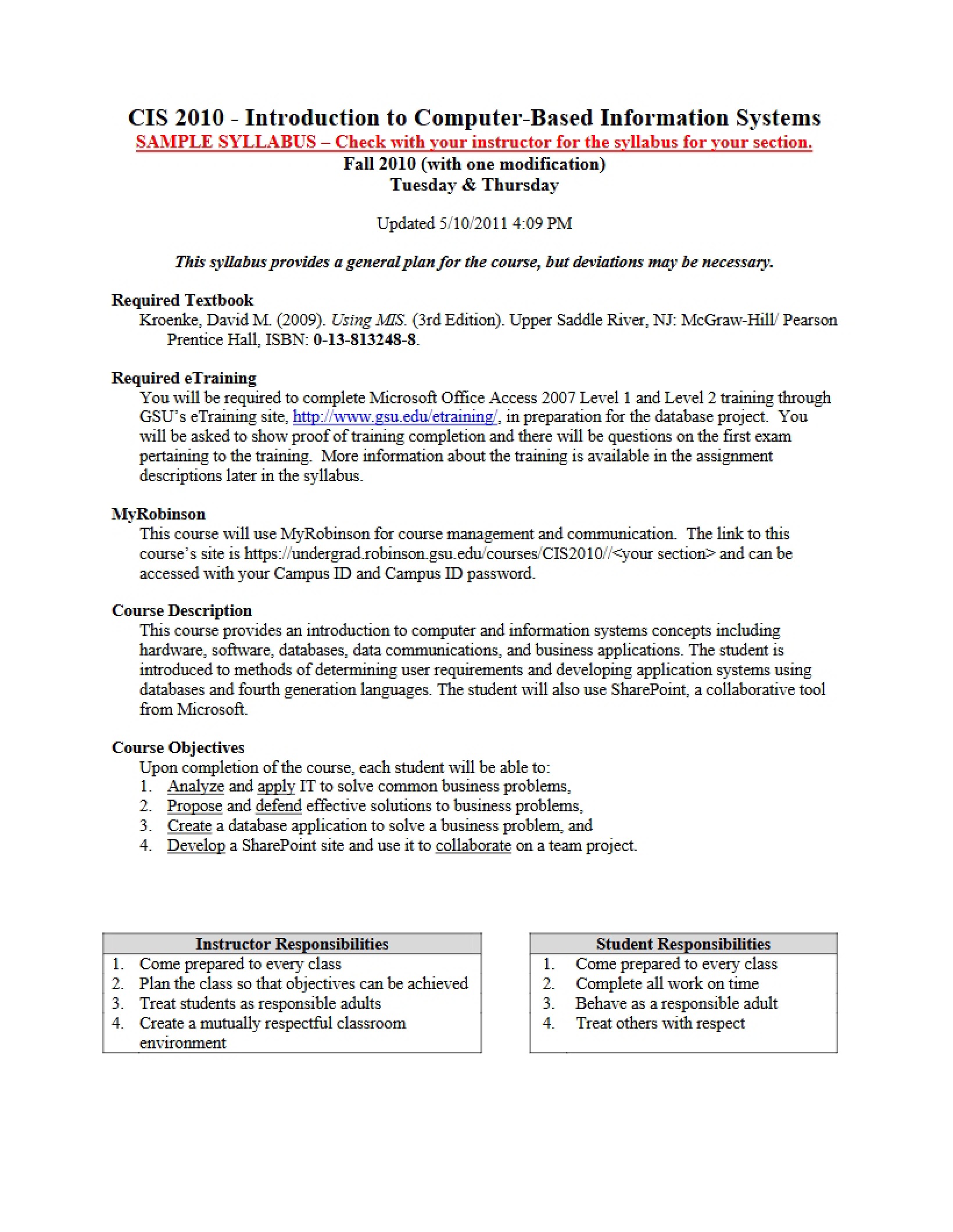 Current Syllabus for CIS 2010
