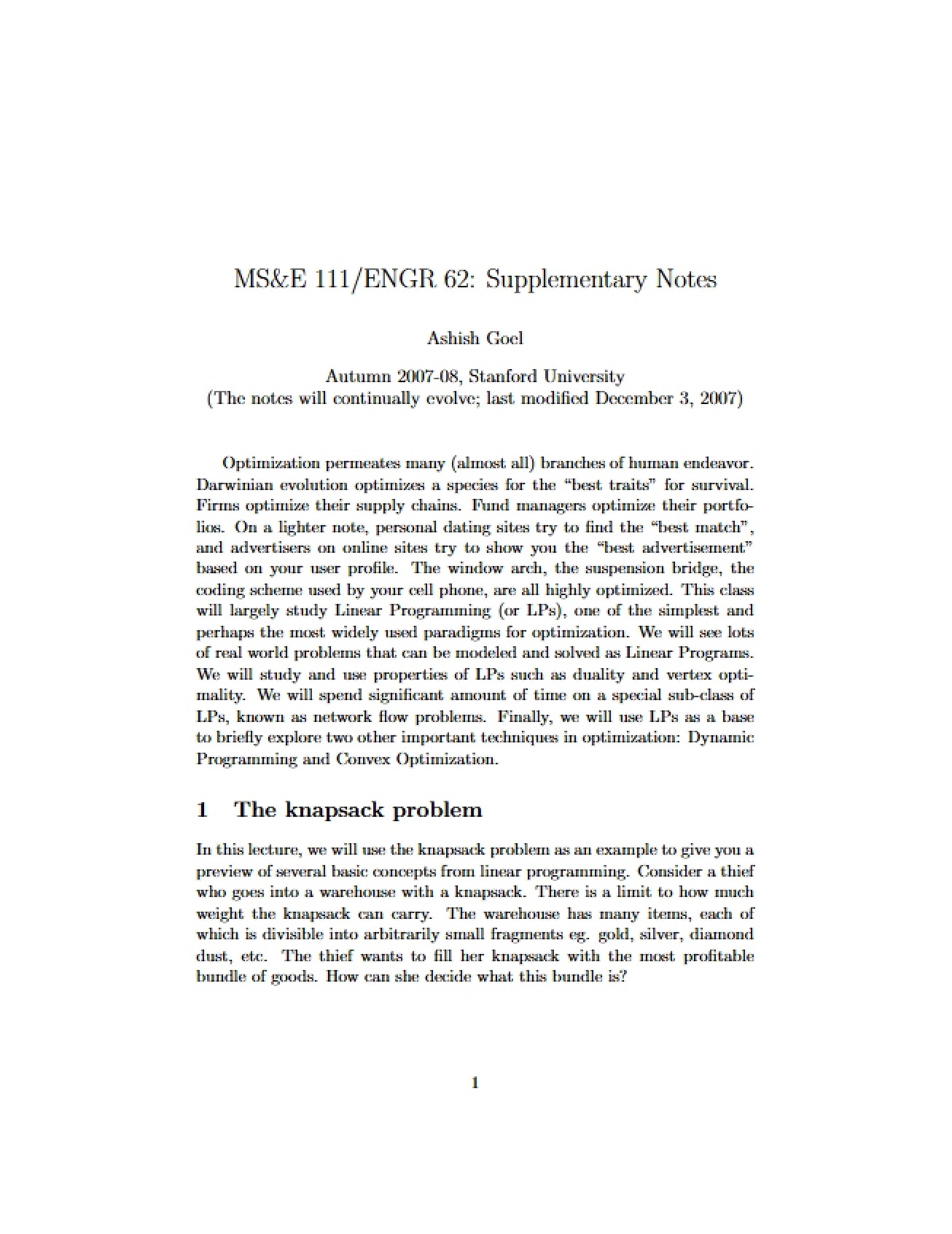 Supplemental Notes for Optimization