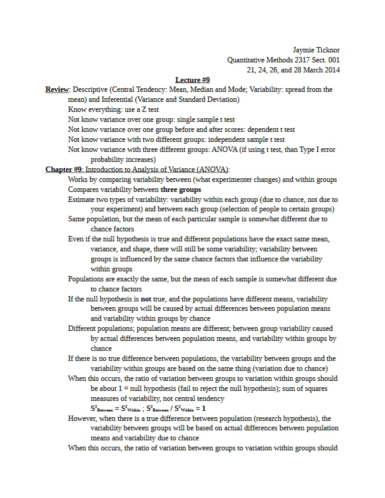 Quantitative Methods Class Notes