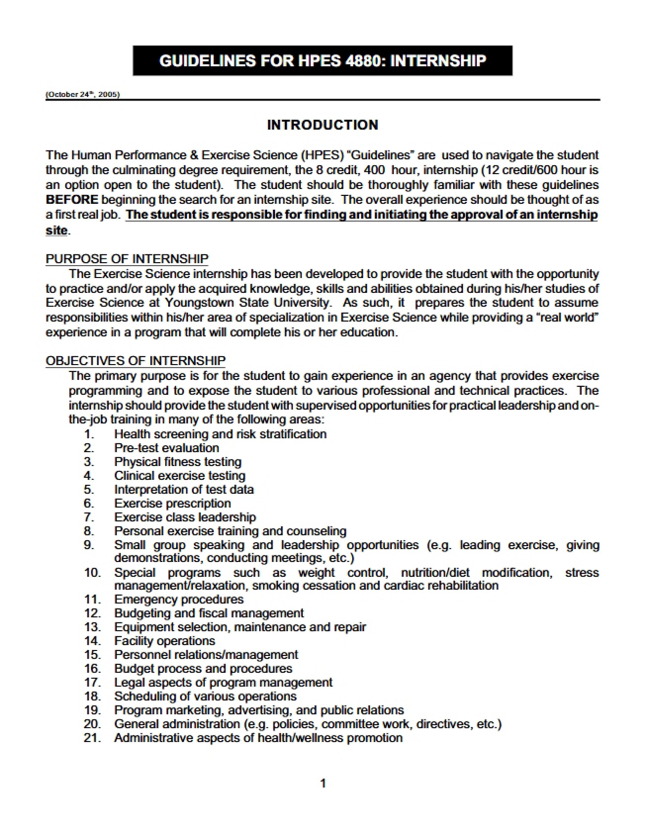 Internship Guidelines (HPES 4880)