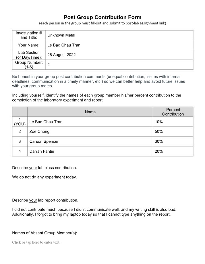 Group Contribution Form - Post