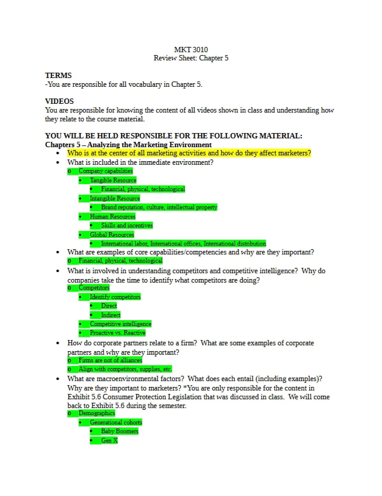 Chapter 5 Review Sheet