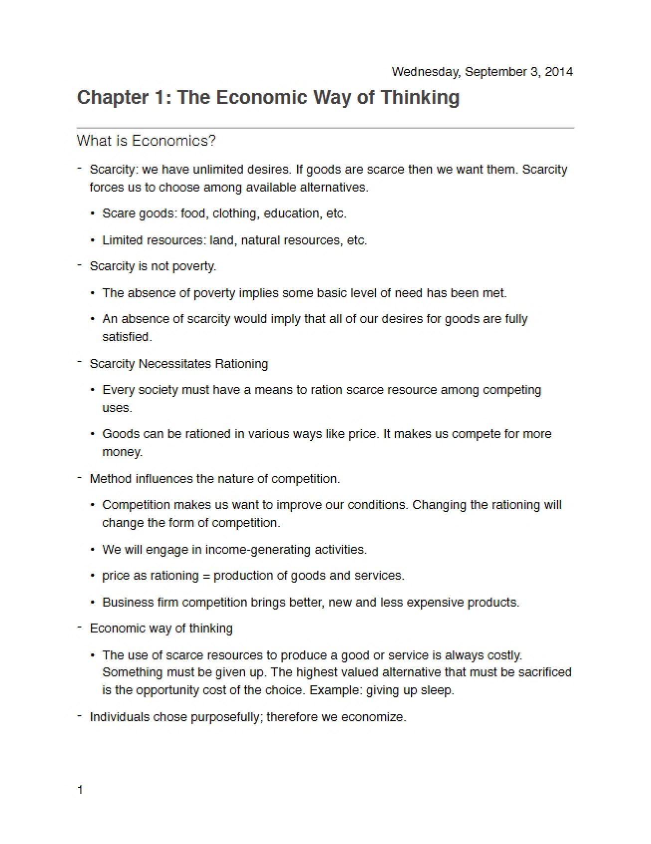 Economic Way of Thinking (Chapter 1)