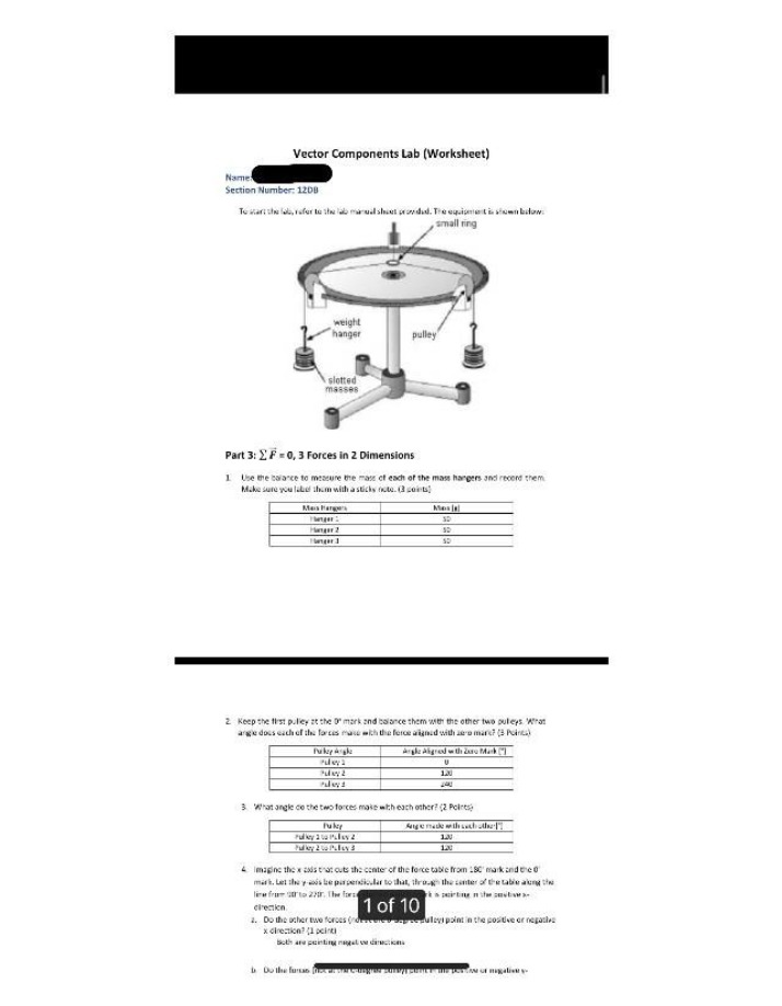 Worksheet - Vector Components Lab