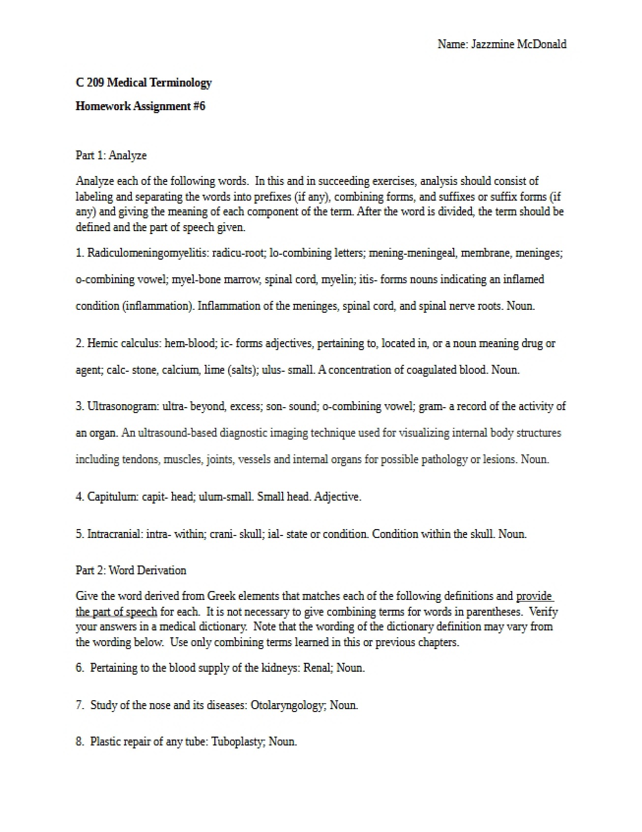 Medical Terms Homework Six