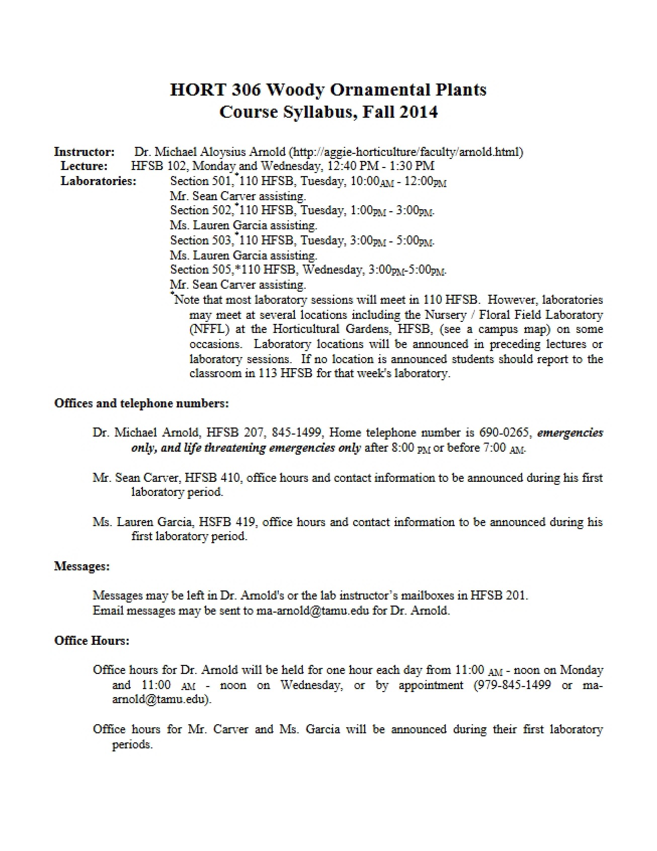 Syllabus for Woody Ornamental Plants
