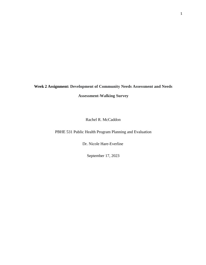 Community Needs Assessment and Walking Survey - Assignment