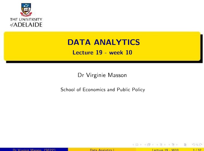 Week 10 - Covariance and Correlation