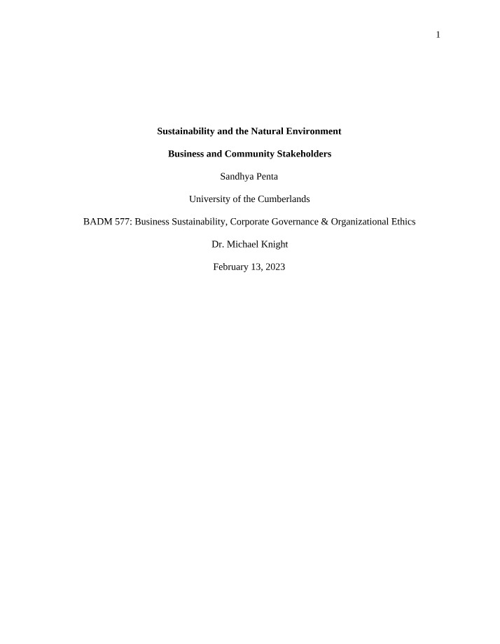 Sustainability and the Natural Environment - Stakeholders