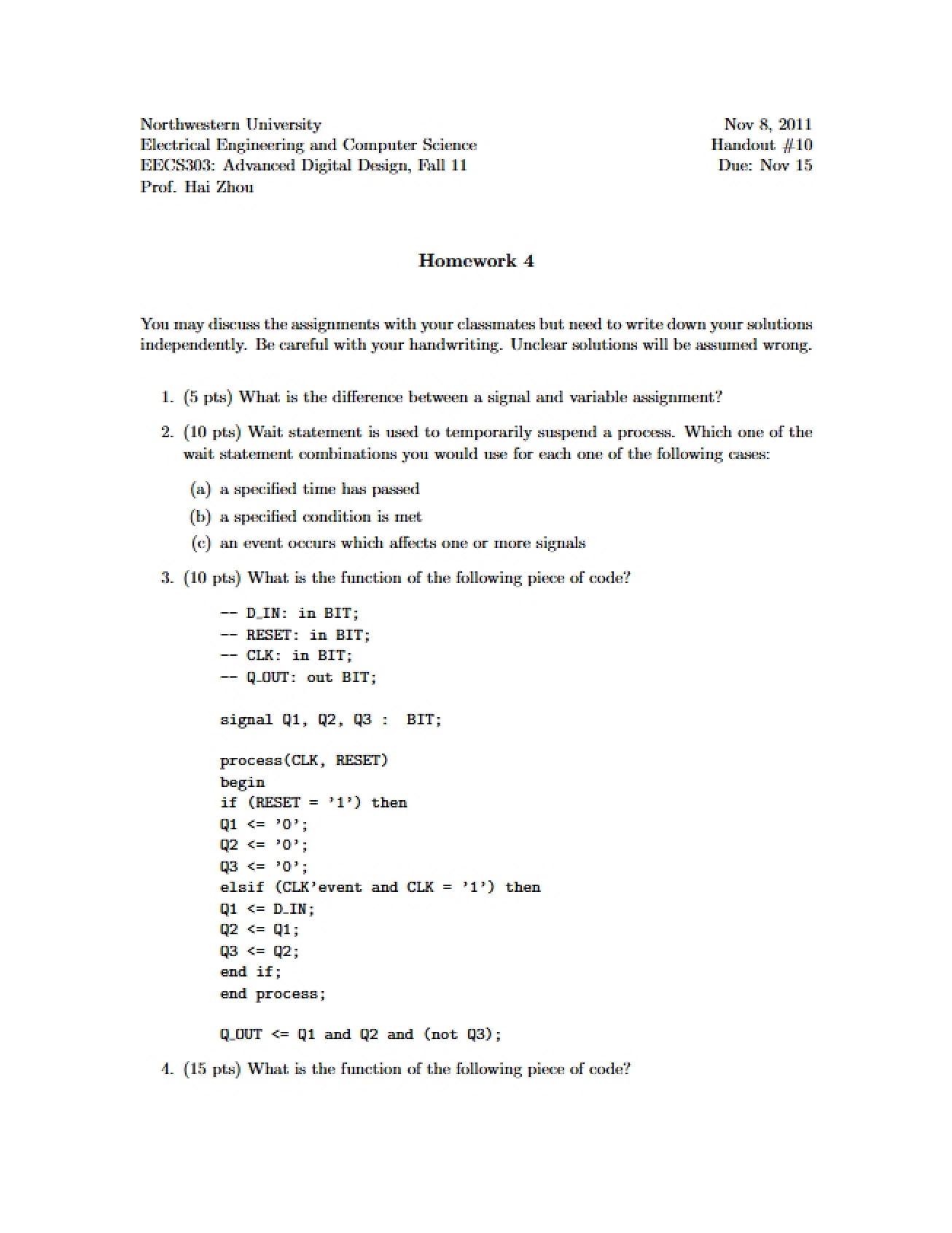 Fourth Homework Assignment