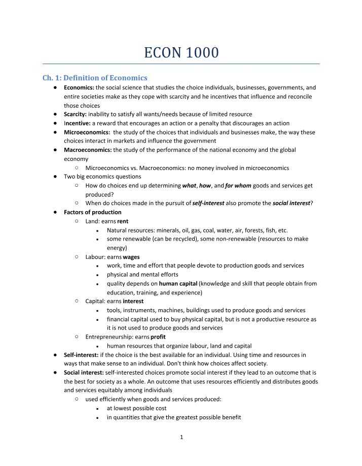 ECON 1000 Course Notes