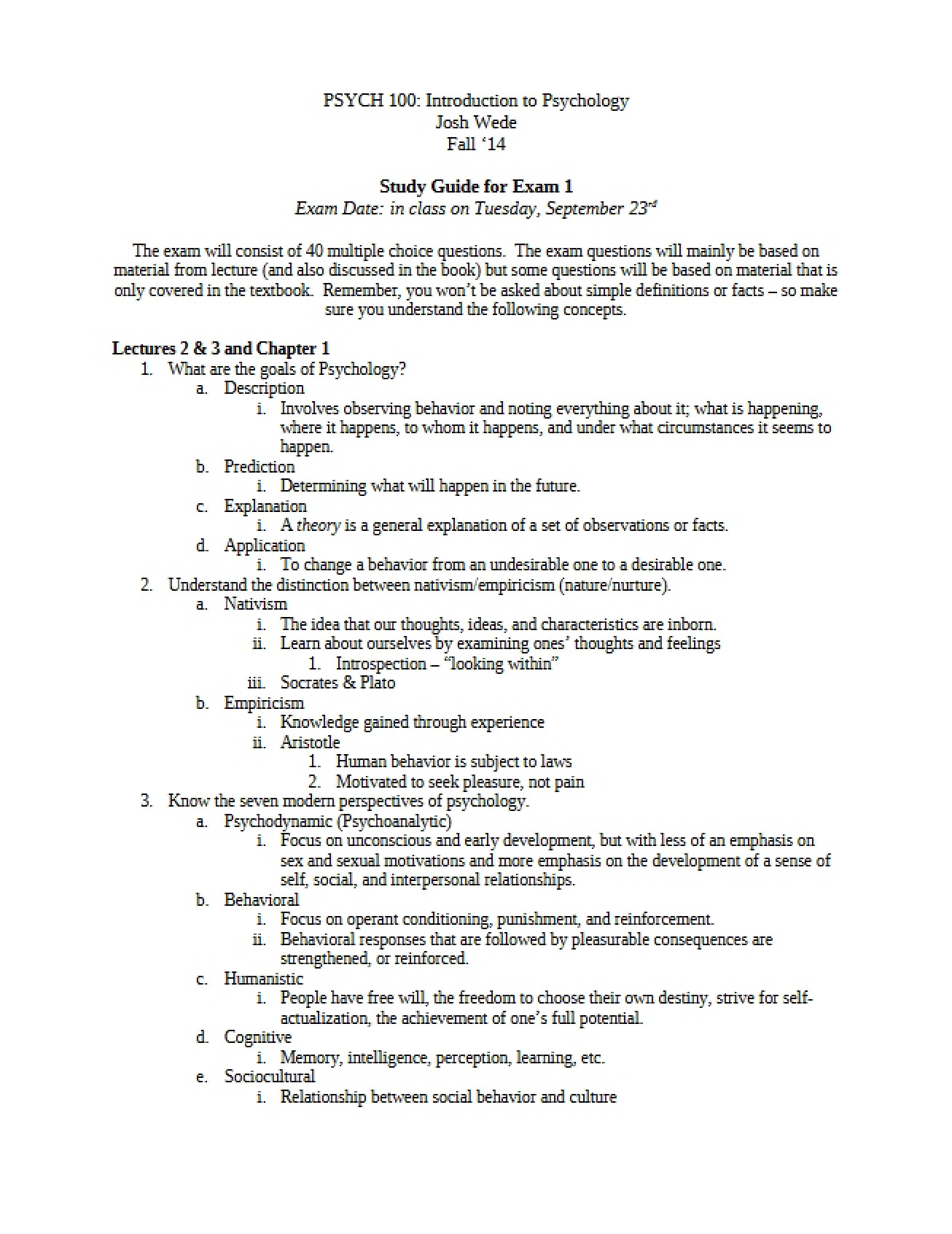Exam 1 Study Guide