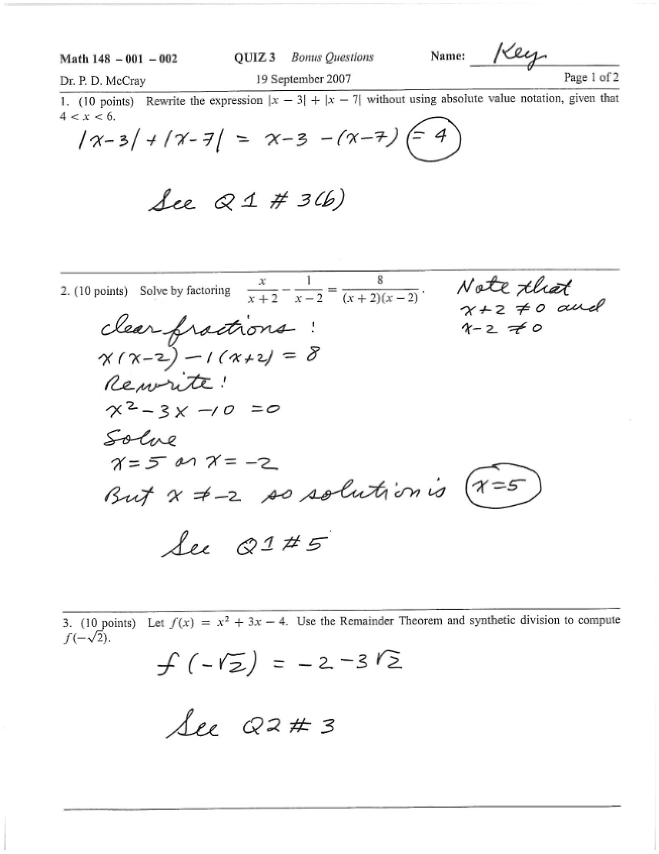 Quiz on Preparation for Calculus