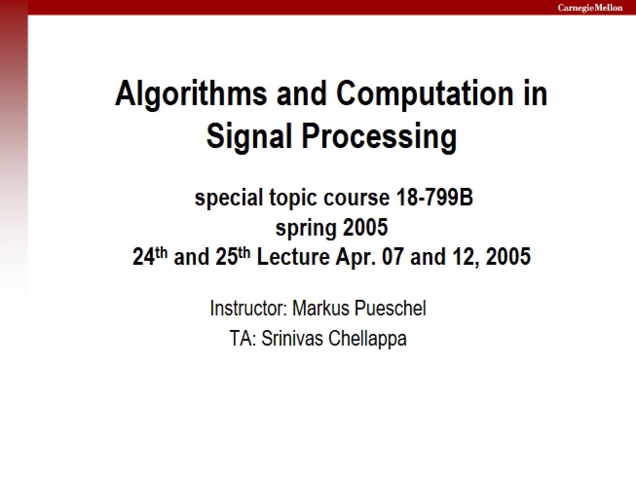 Signal Processing Computation and Algorithms