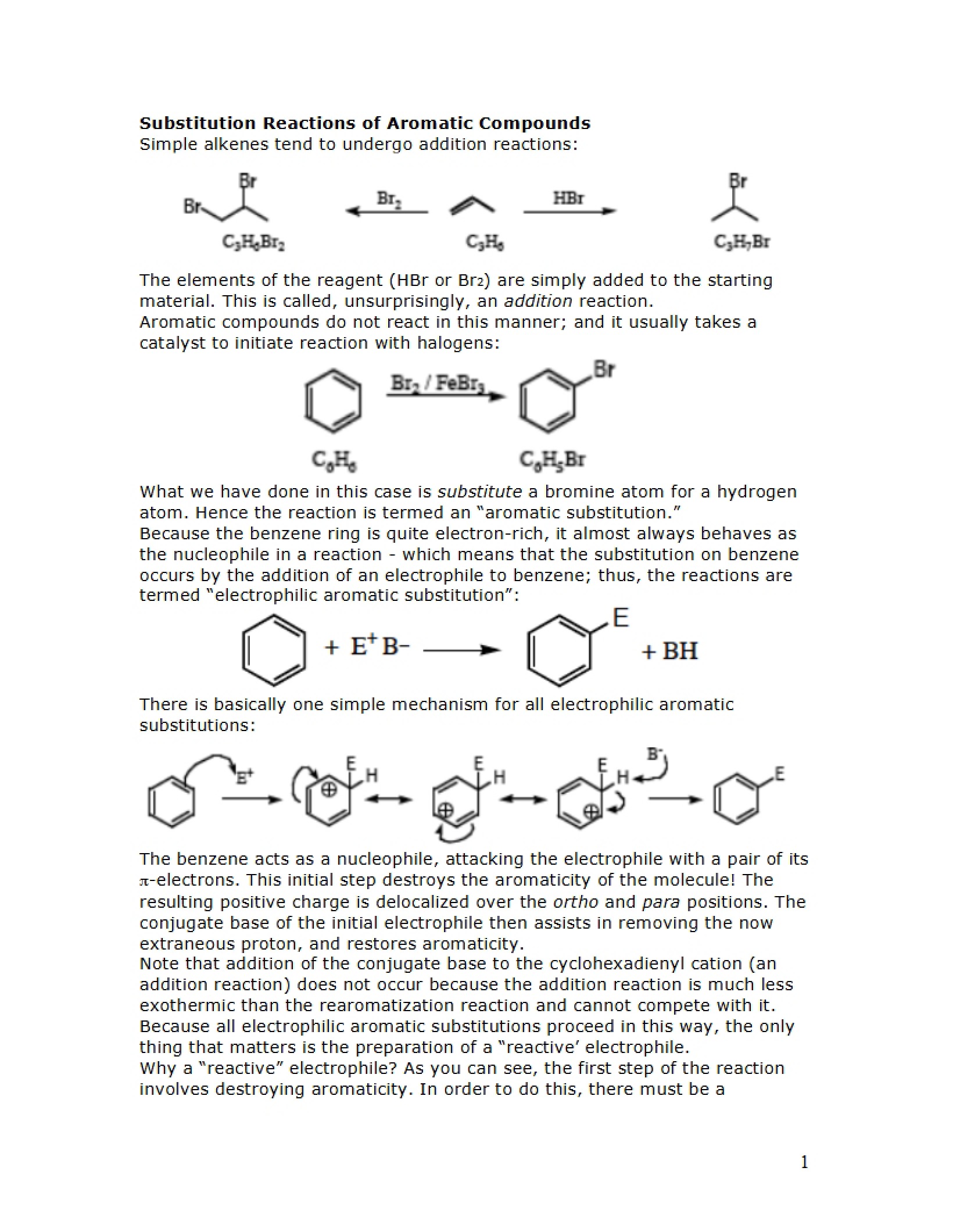 Aromatic Compounds Substitution Reactions