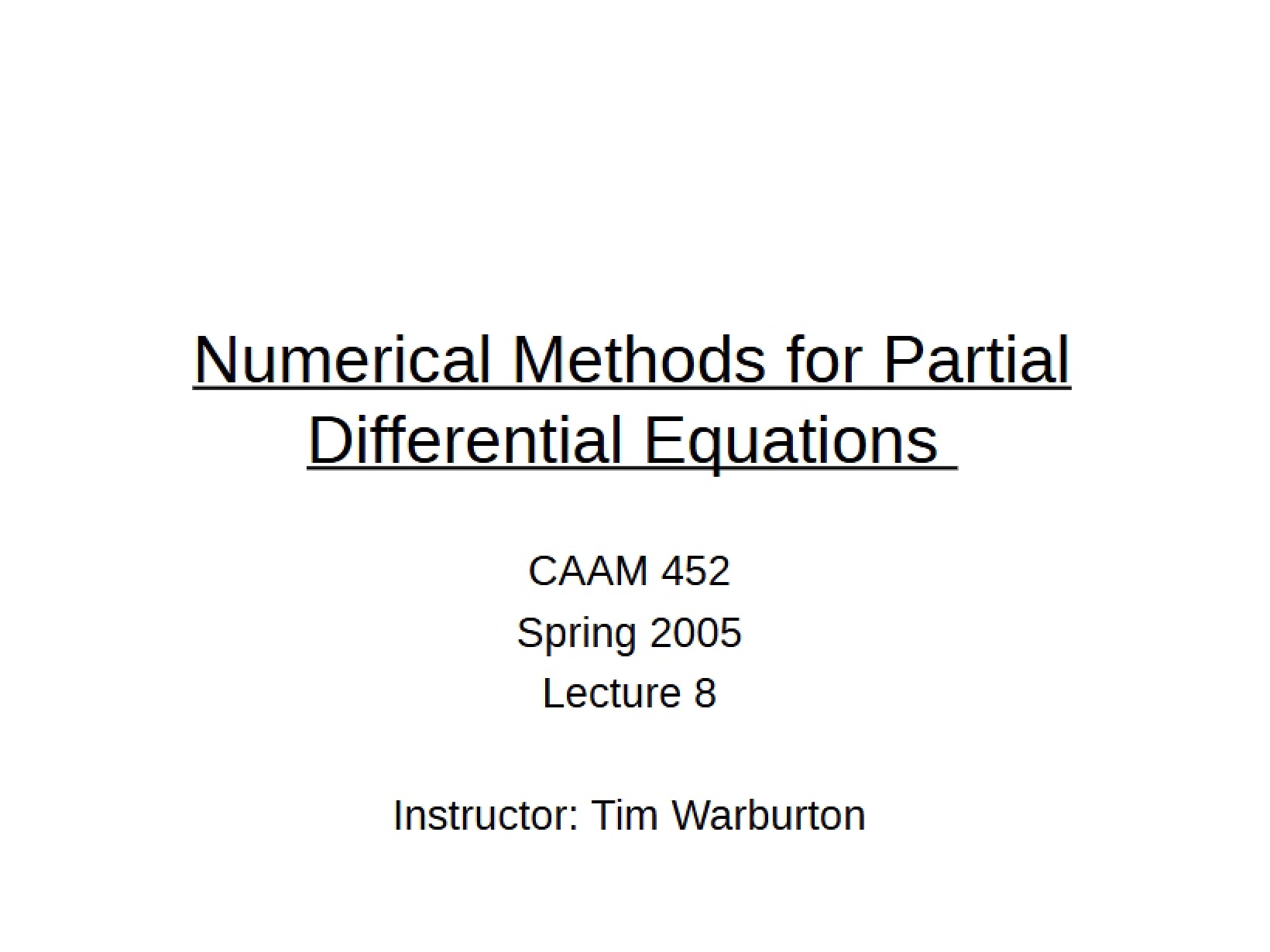 Partial Differential Equations Numerical Methods - Numerical Methods for Pdes