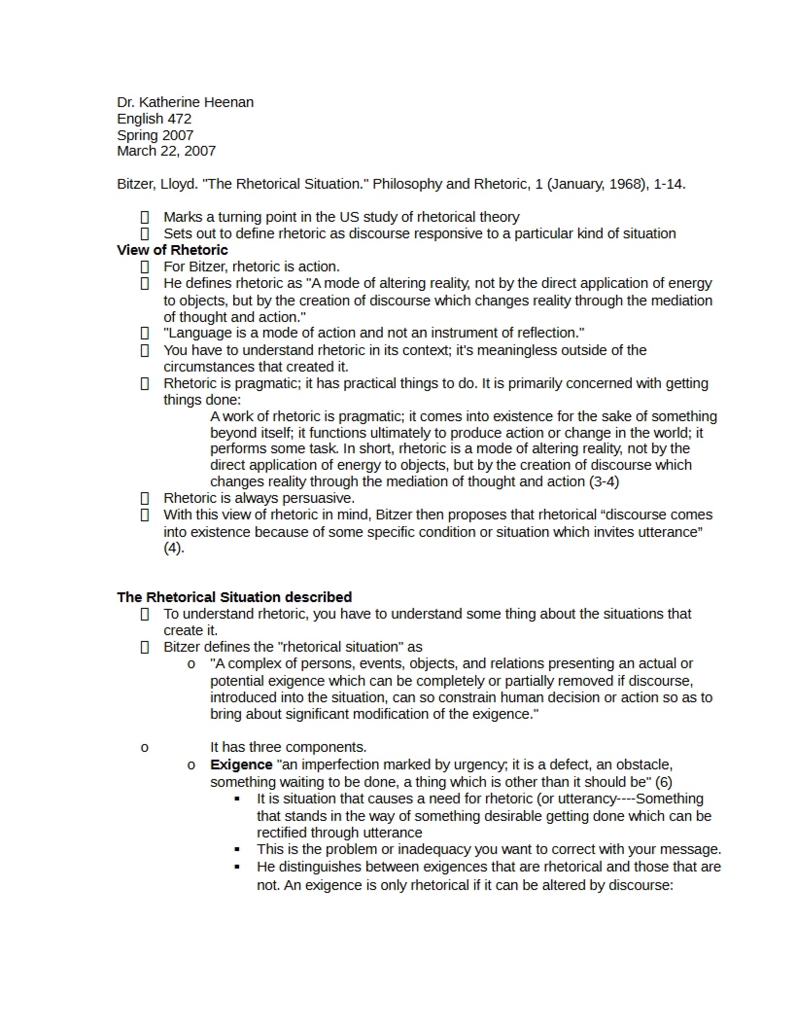 Notes on Bitzer