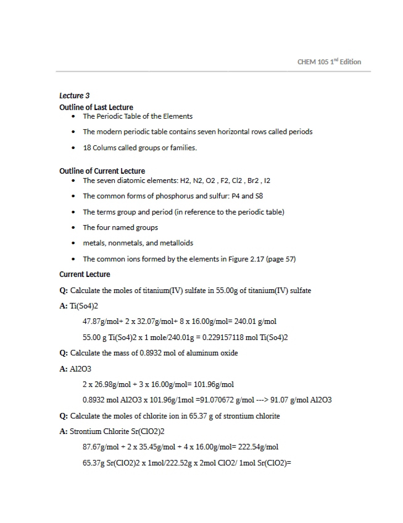 Calculations in Stoichiometry