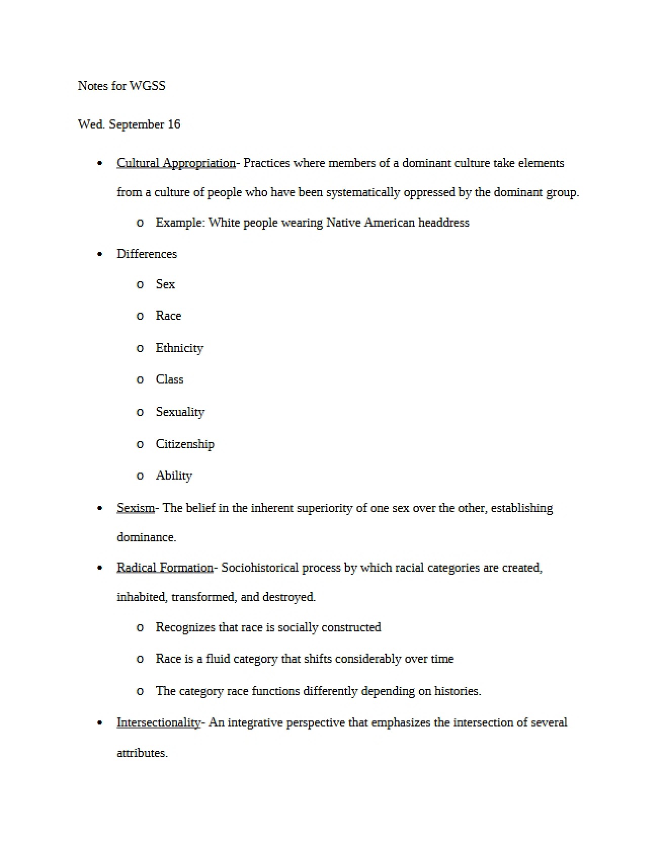 WGSS Notes