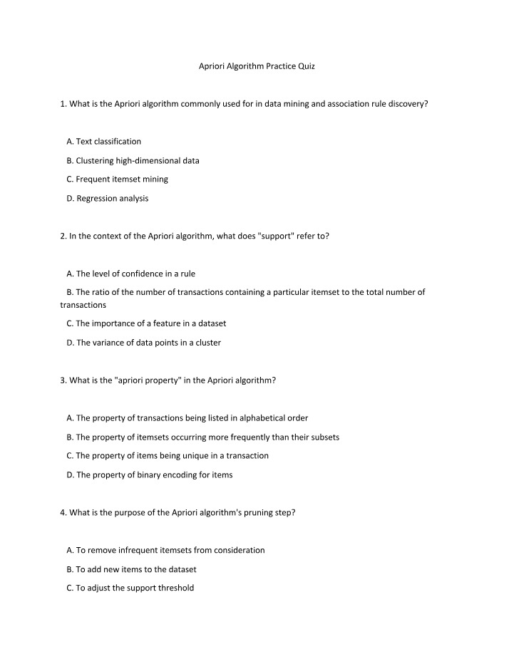 Quiz Practice for Apriori Algorithm