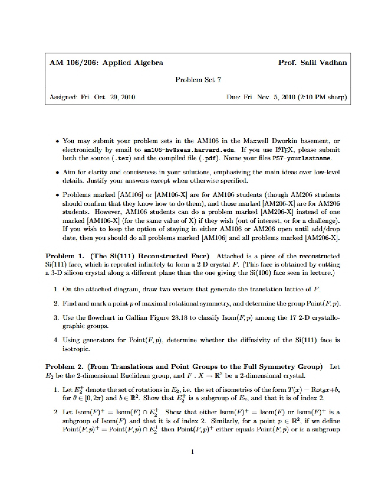 Seventh Problem Set for Applied Algebra