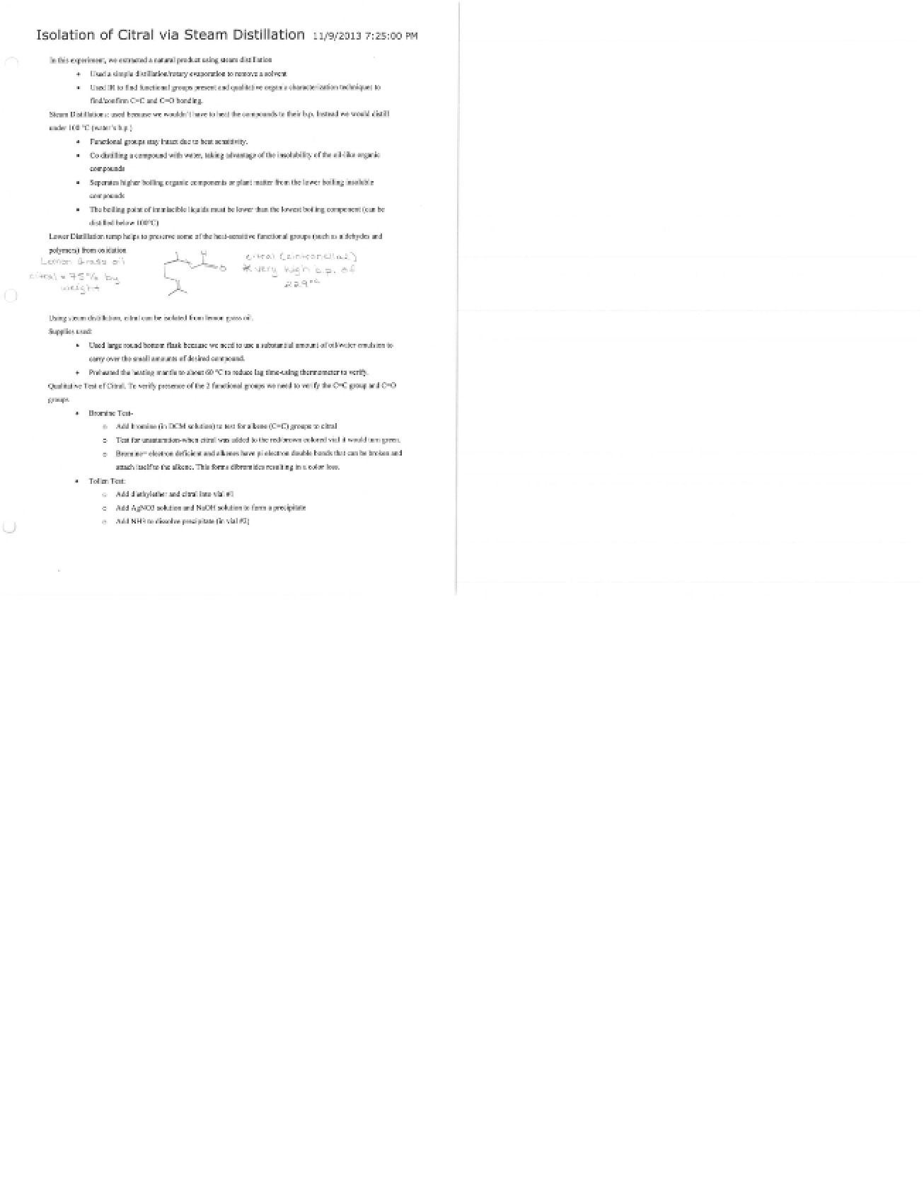 Lab Procedure for the Isolation of Citral