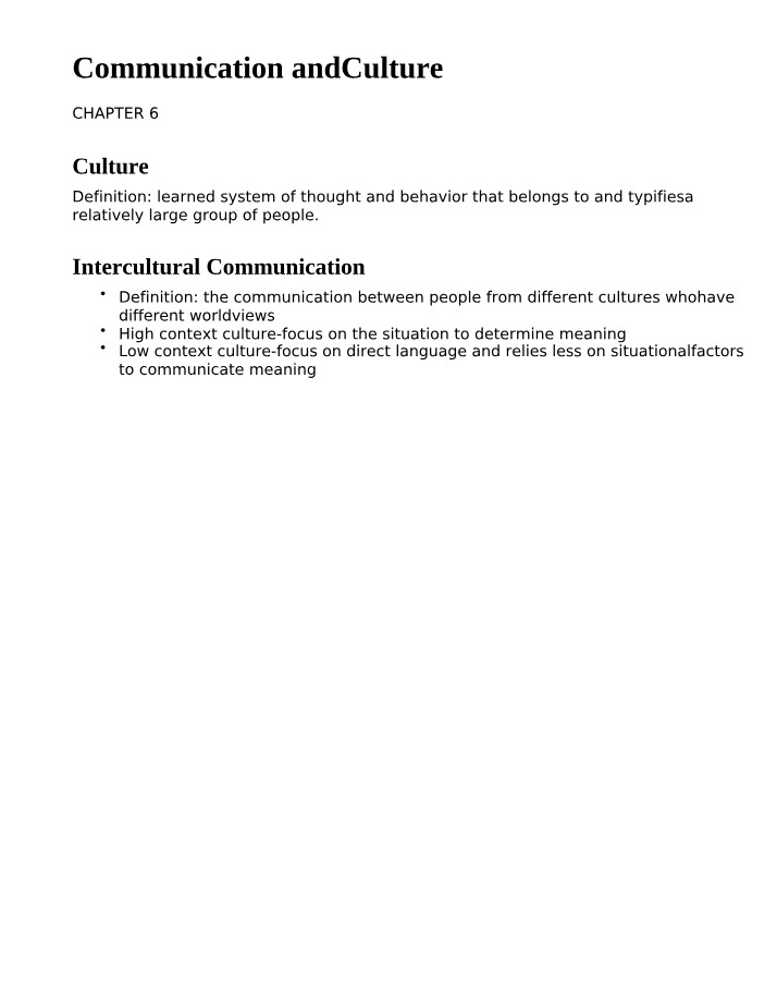 Chapter 6 Notes - Communication and Culture