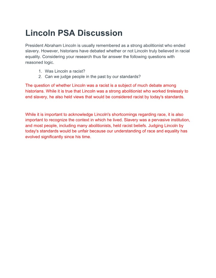 Discussion for Lincoln PSA