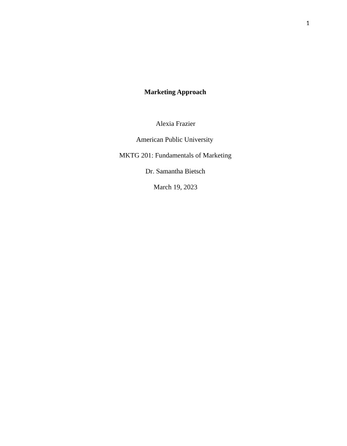 MKTG 201 - Marketing Approach