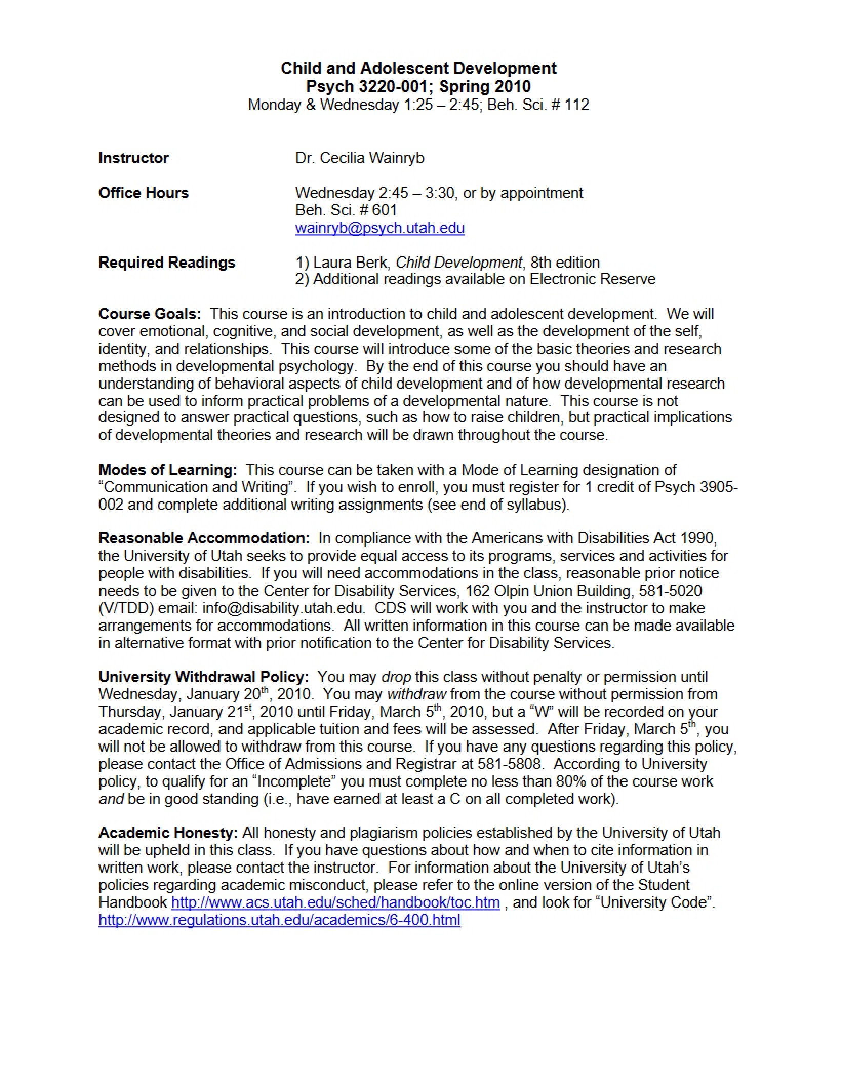 Syllabus Child and Adolescent Development Psych 3220-001