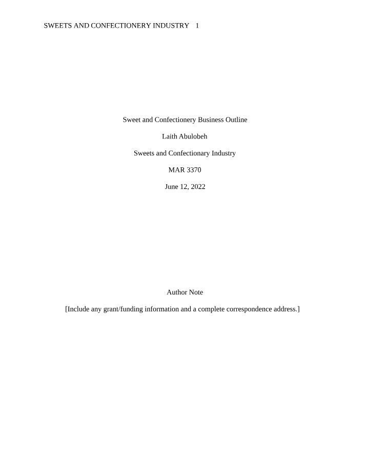 Business Outline for Sweet and Confectionery