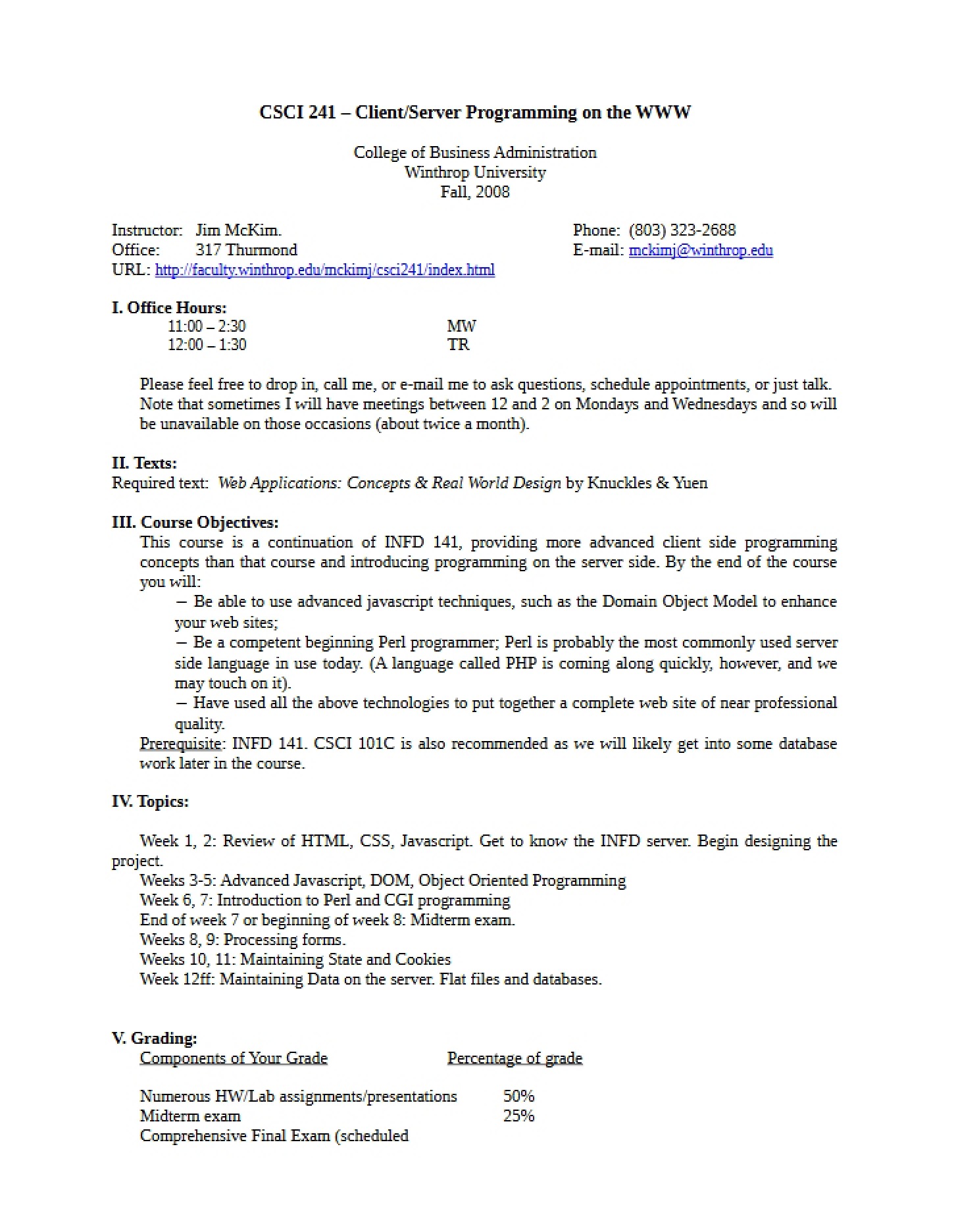 Syllabus Info