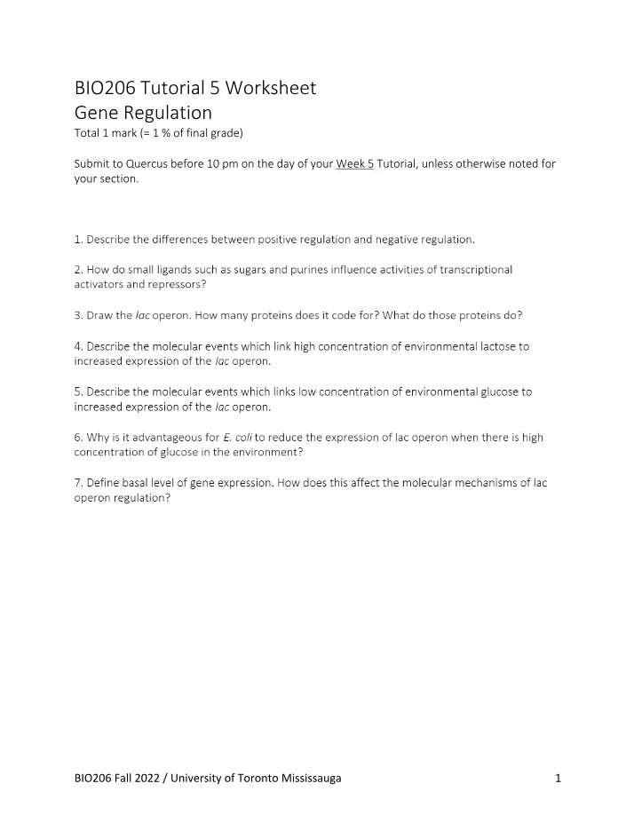 Tutorial 5 Worksheet - BIO206