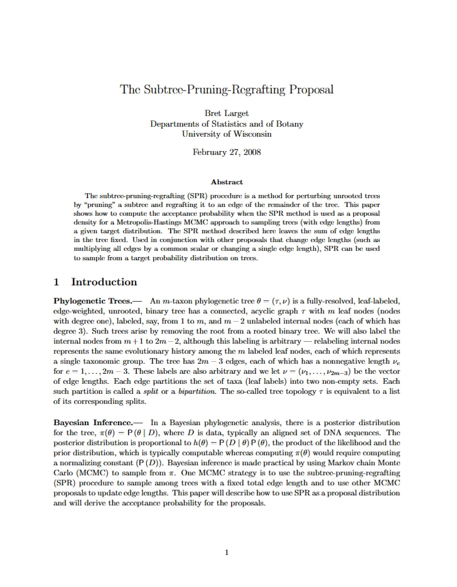 Proposal Subtree-Pruning-Regrafting