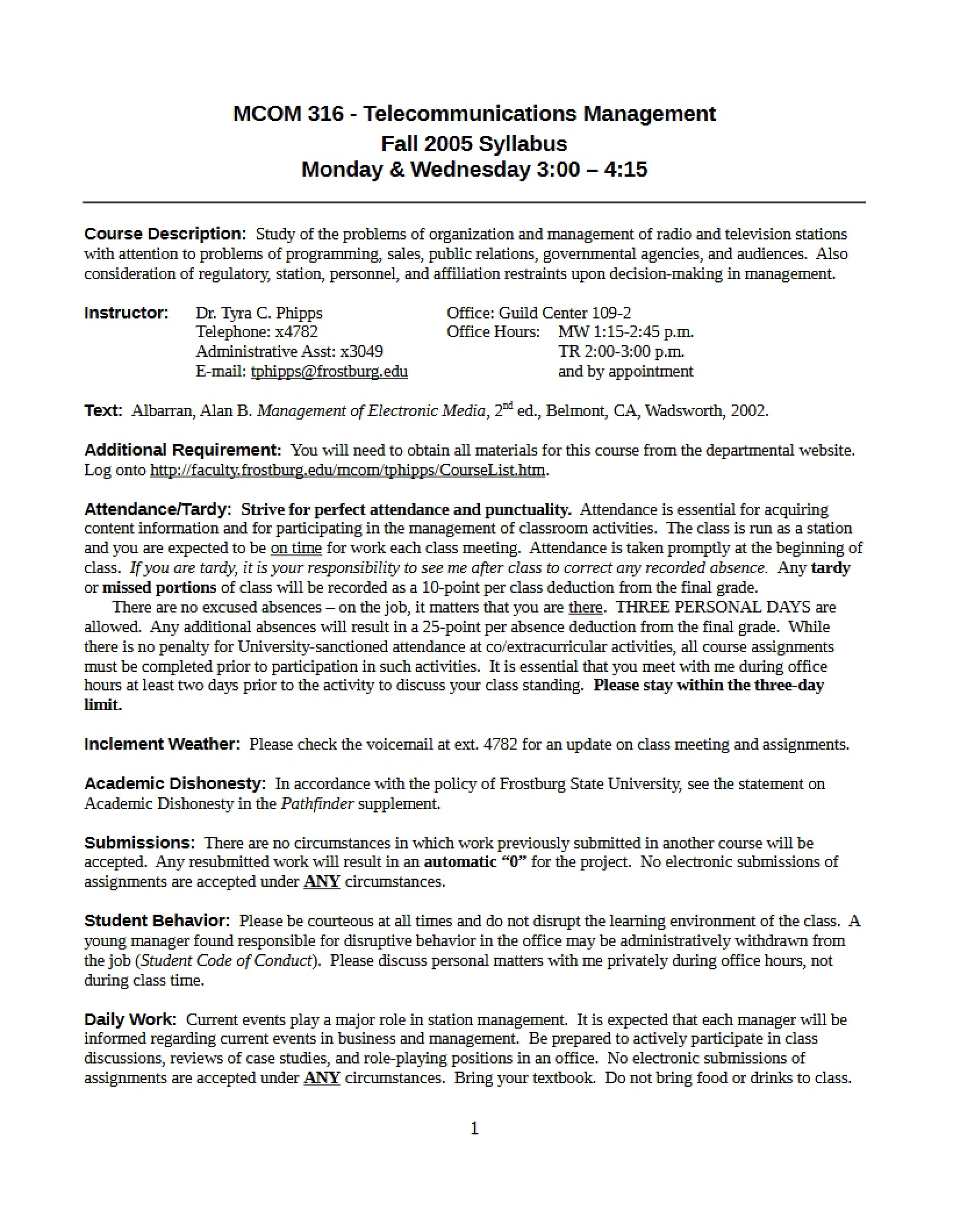 Syllabus Electronic Media Management