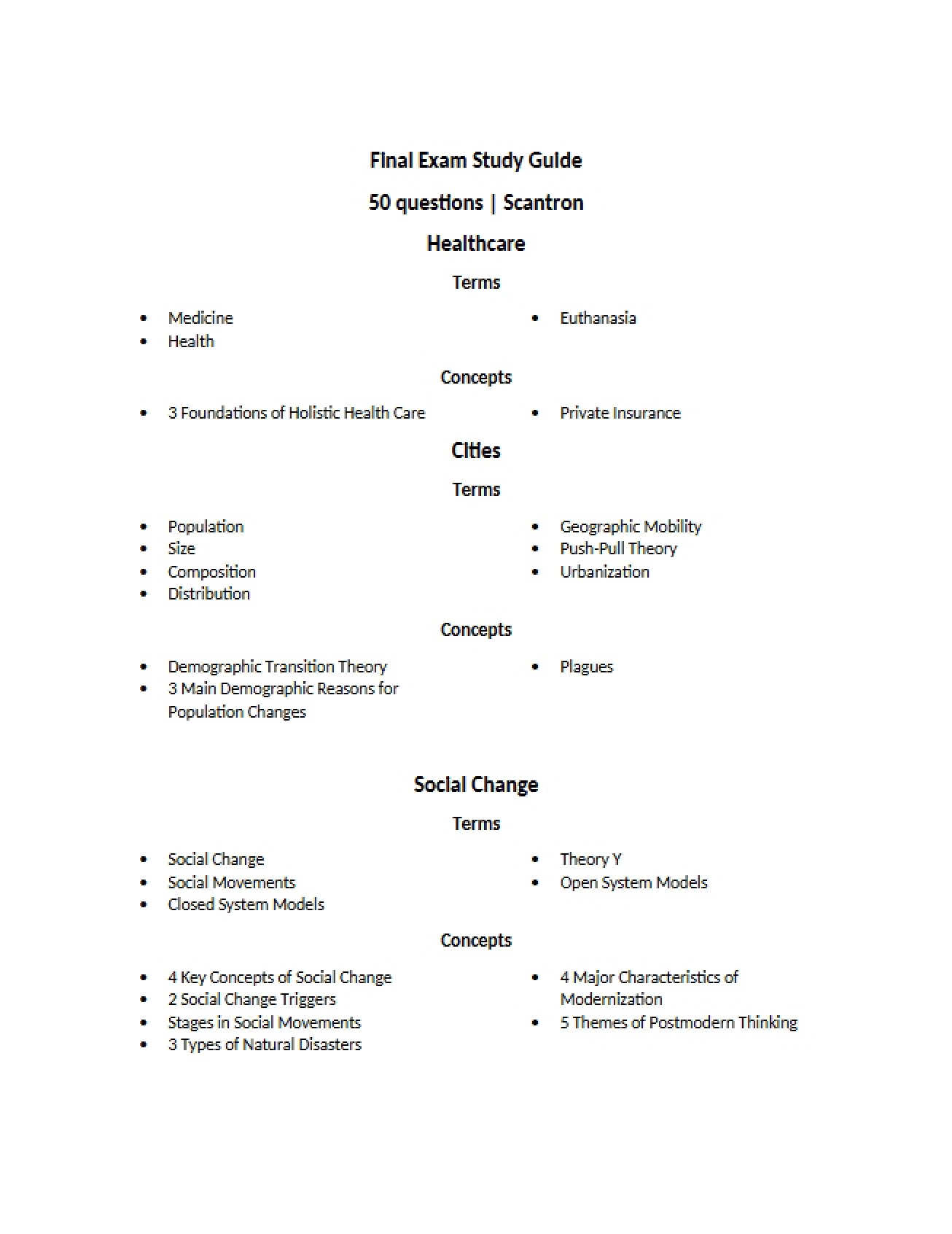 Guide for Final Sociology Exam