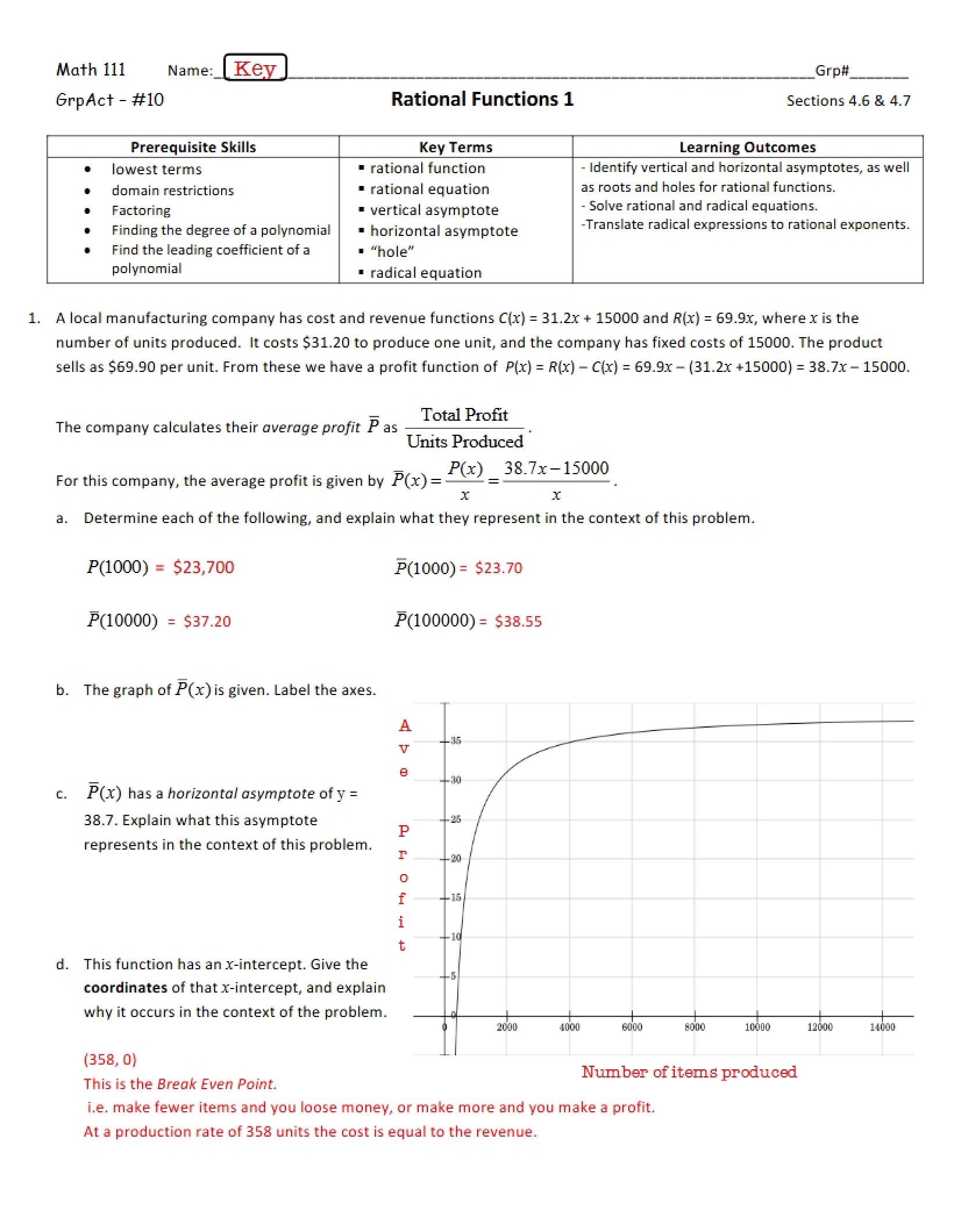 Key for Activity 10 Rationals 1