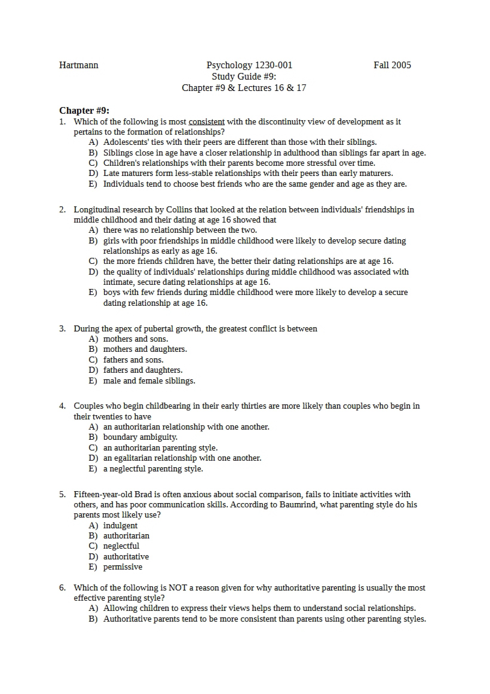 Study Guide Nine Psychology 1230
