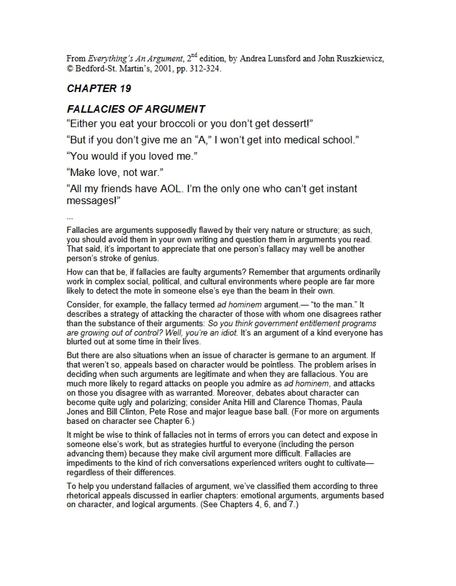 Fallacies of Argument - Ch. 19