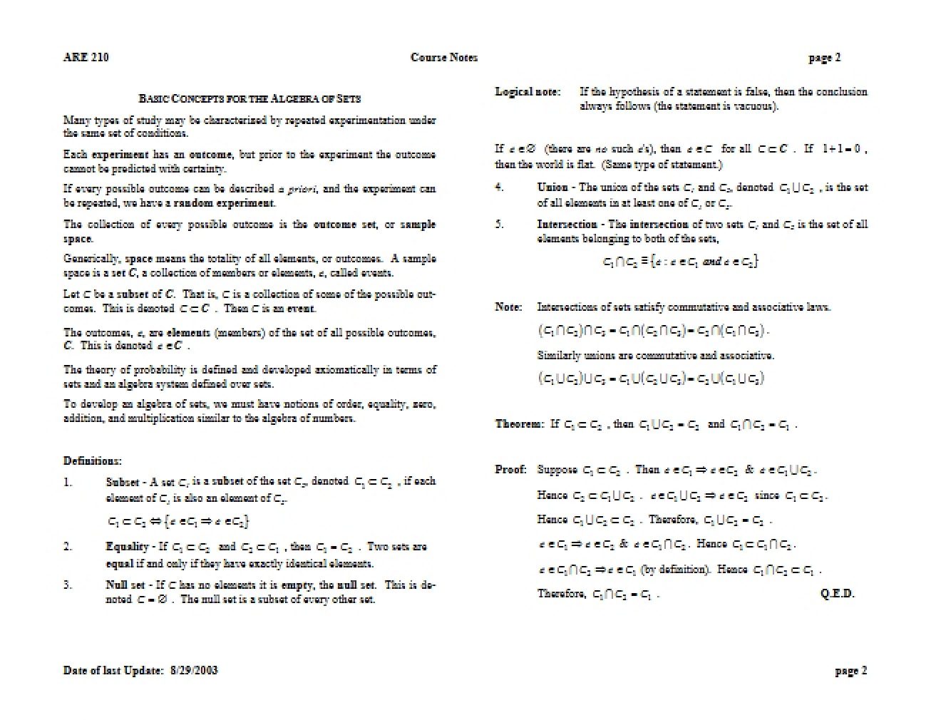 Algebra of Sets Fundamental Concepts