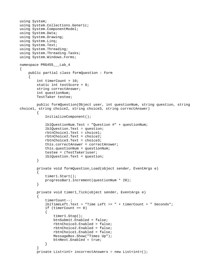 Windows Forms Interactive C# Test Questions