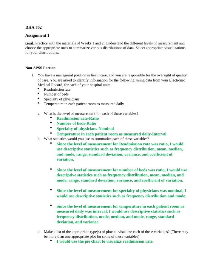 Assignment 1 for DHA 702