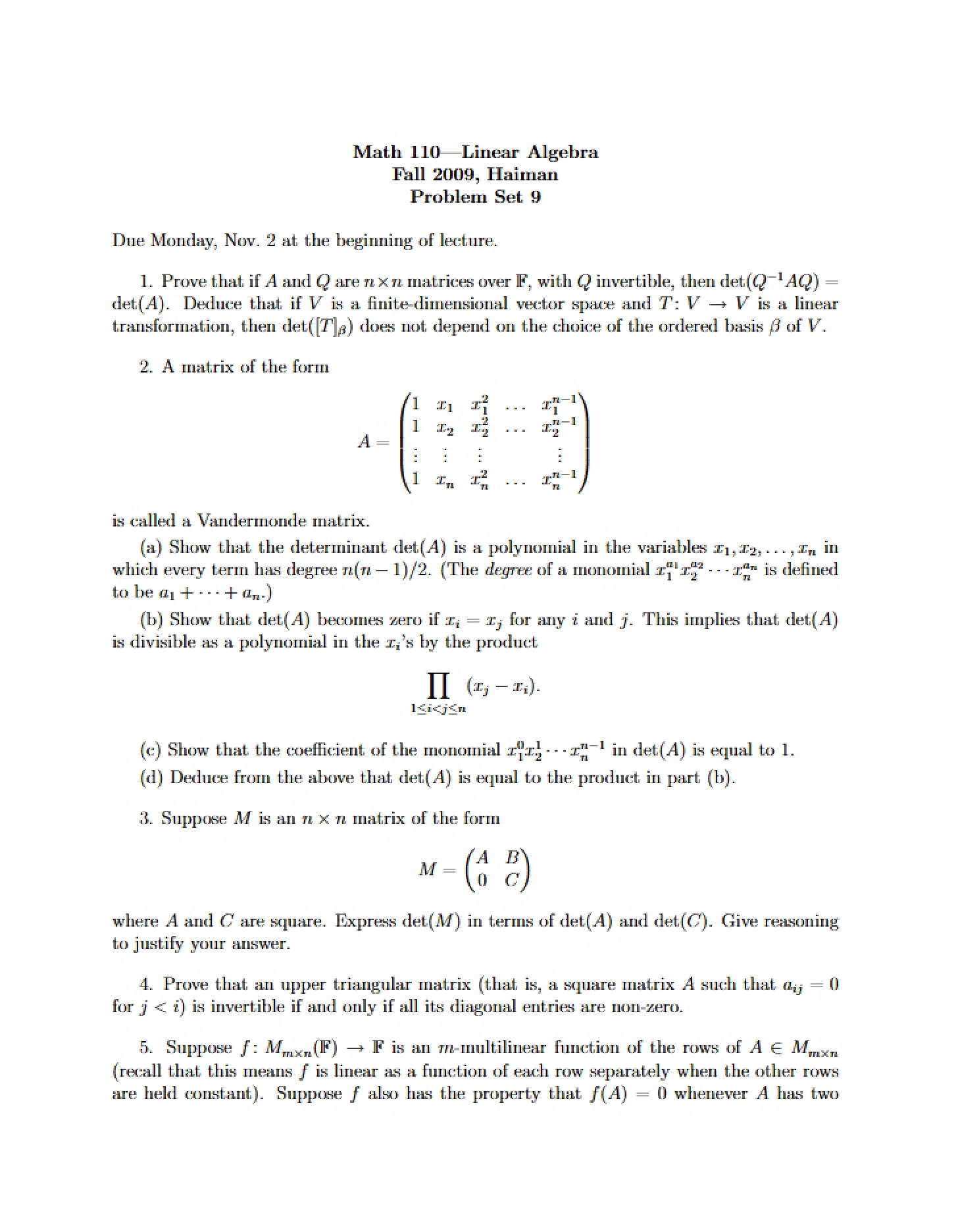 Ninth Problem Set
