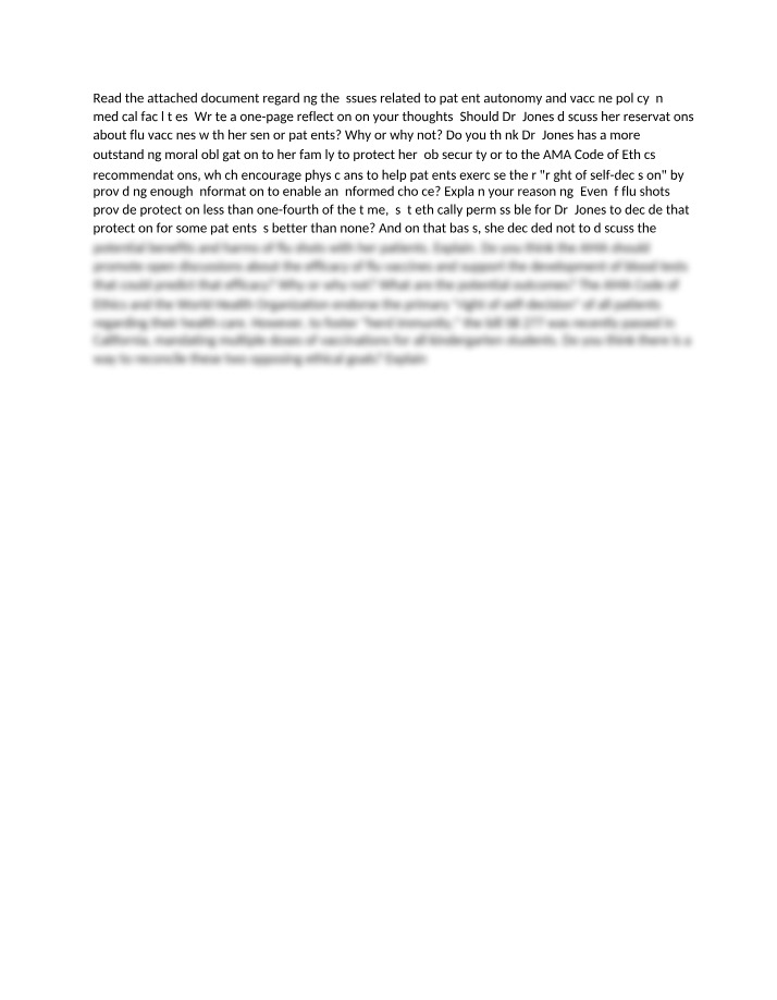 Reflection on Patient Autonomy and Vaccine Policy